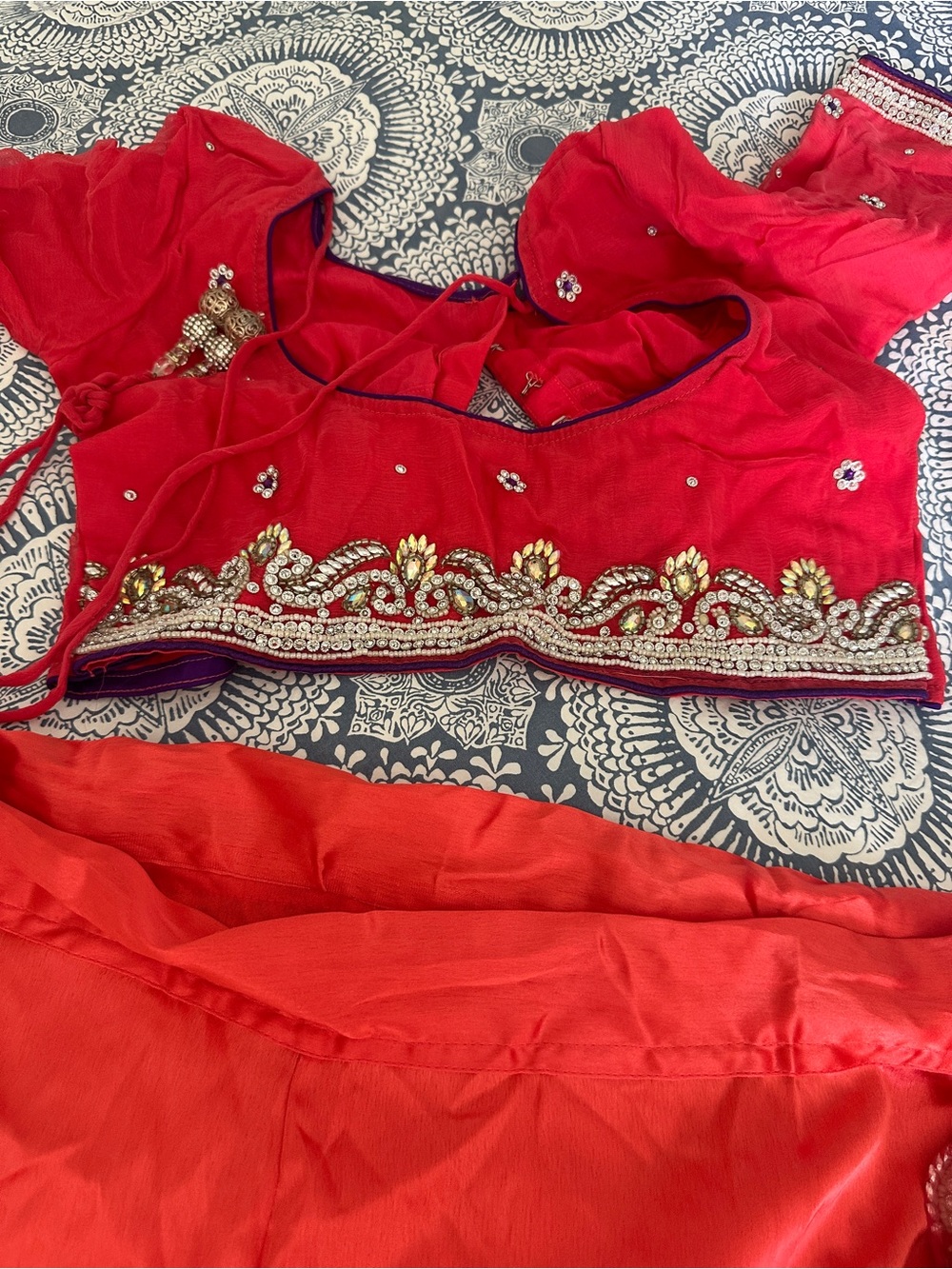 Embellished Red Sari - Size Small